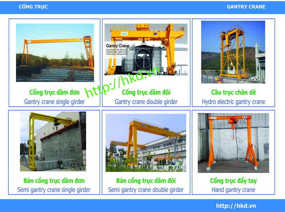 cổng trục dầm đơn, cổng trục dầm đôi, cổng trục đẩy tay HKD